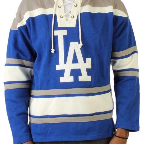Vintage Retro 47 Brand LA Dodgers varsity baseball jersey jacket laced hoodie - Picture 8 of 8